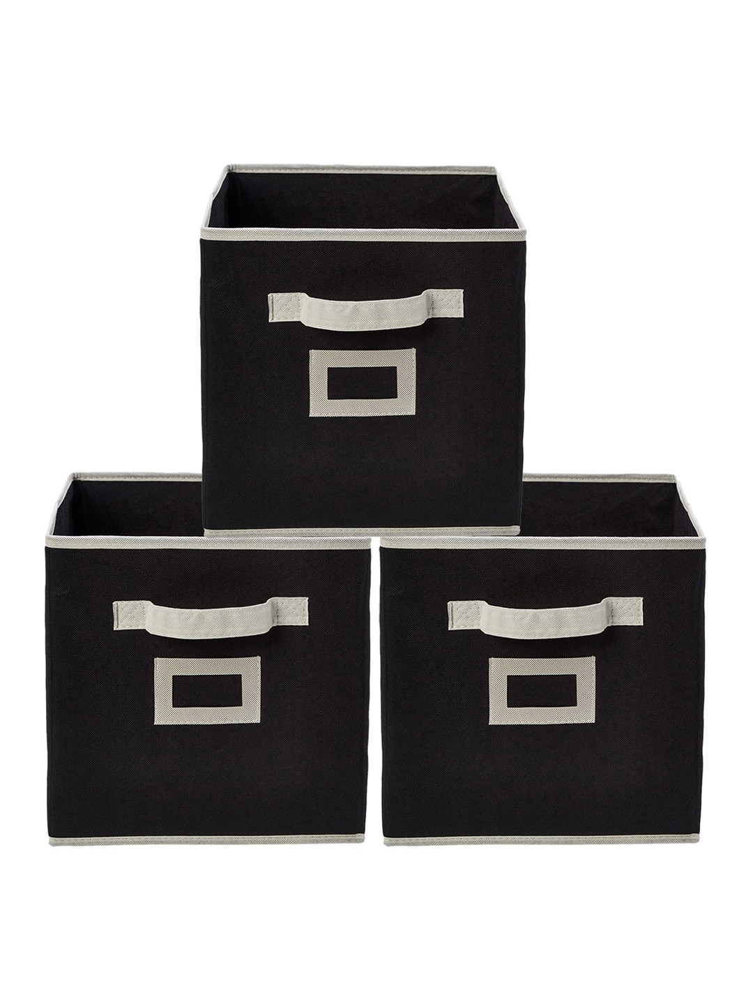 Kuber Industries Set Of 3 Black Solid Foldable Storage Replacement Drawers With Handles