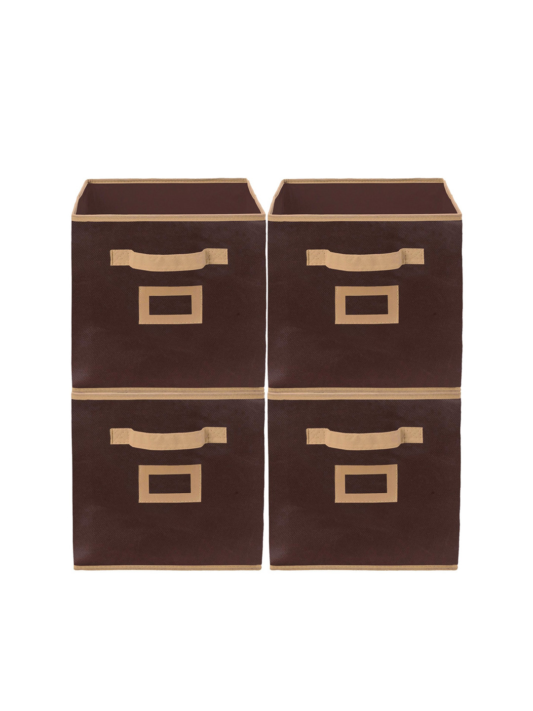 Kuber Industries Set Of 4 Brown Solid Foldable Fabric Storage Large Cube With Handle
