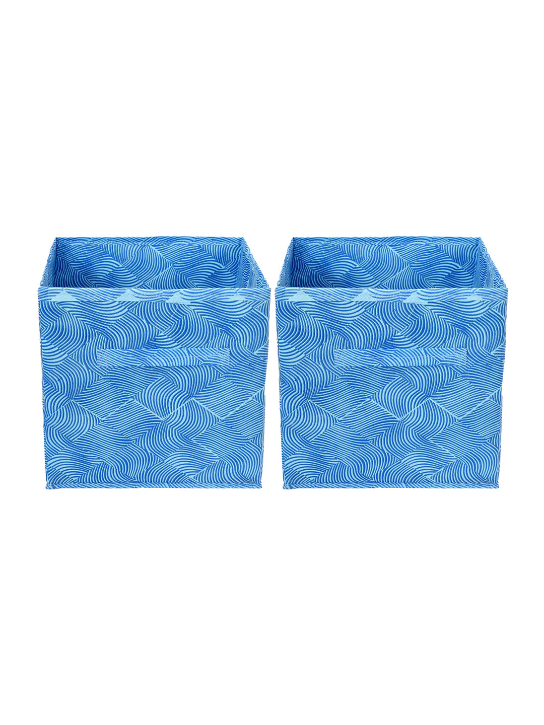 Kuber Industries Set Of 2 Blue Printed Storage Cube Boxes With Handles