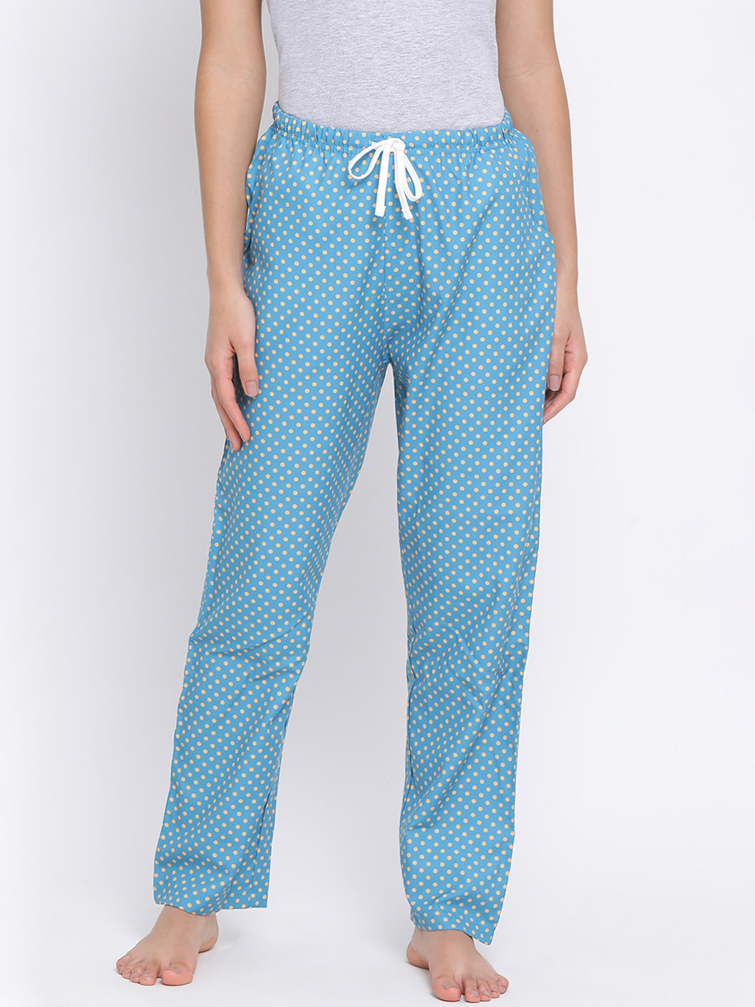 Kanvin Women Blue & Yellow Polka Dots Print Lounge Pants