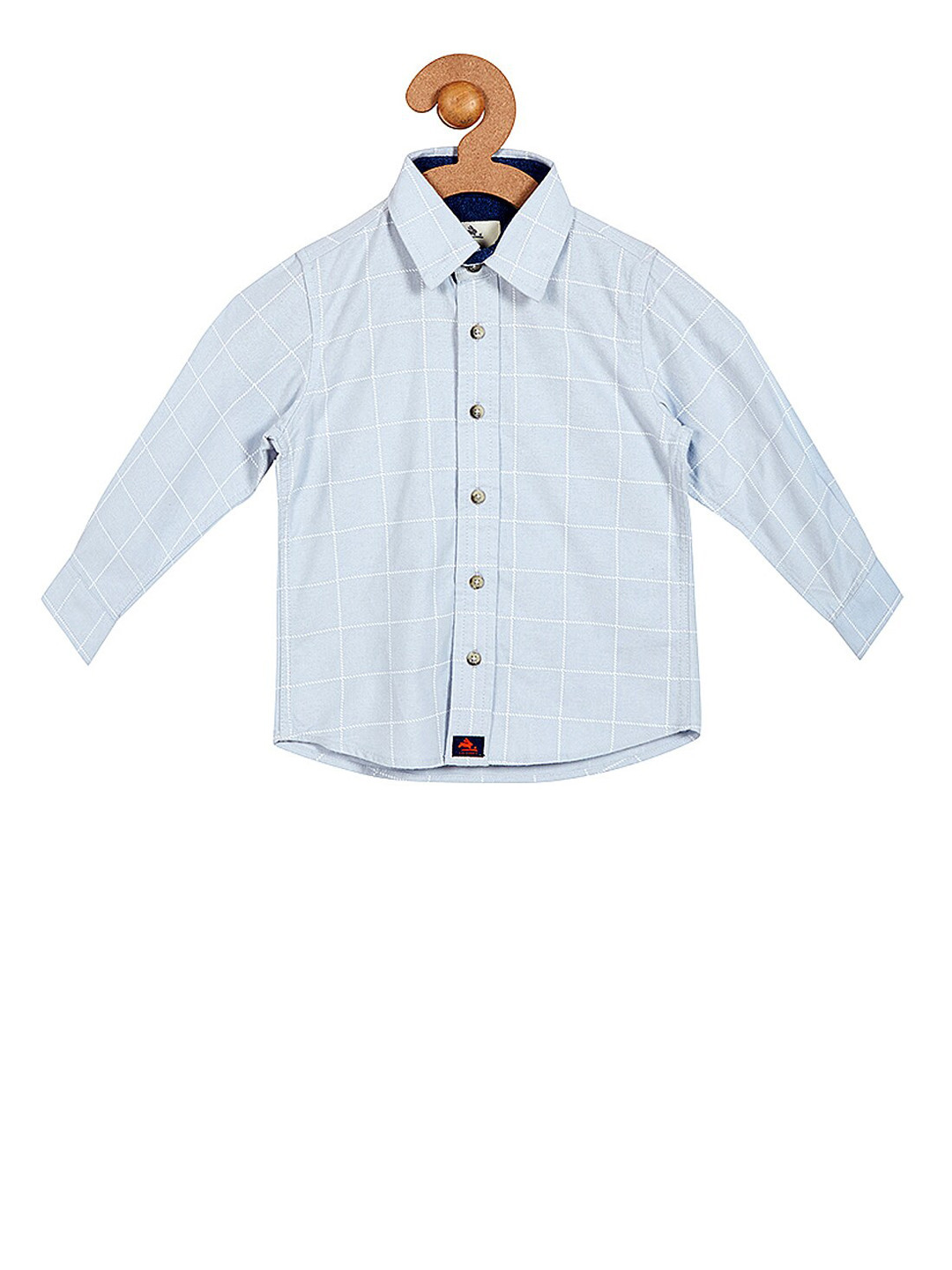 Cherry Crumble Boys Powder Blue & White Regular Fit Checked Casual Shirt