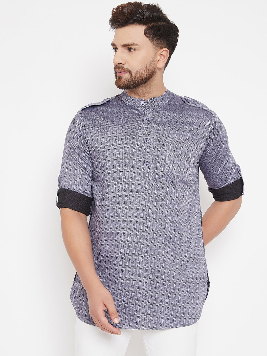 Hypernation Men Grey Printed Pathani Kurta