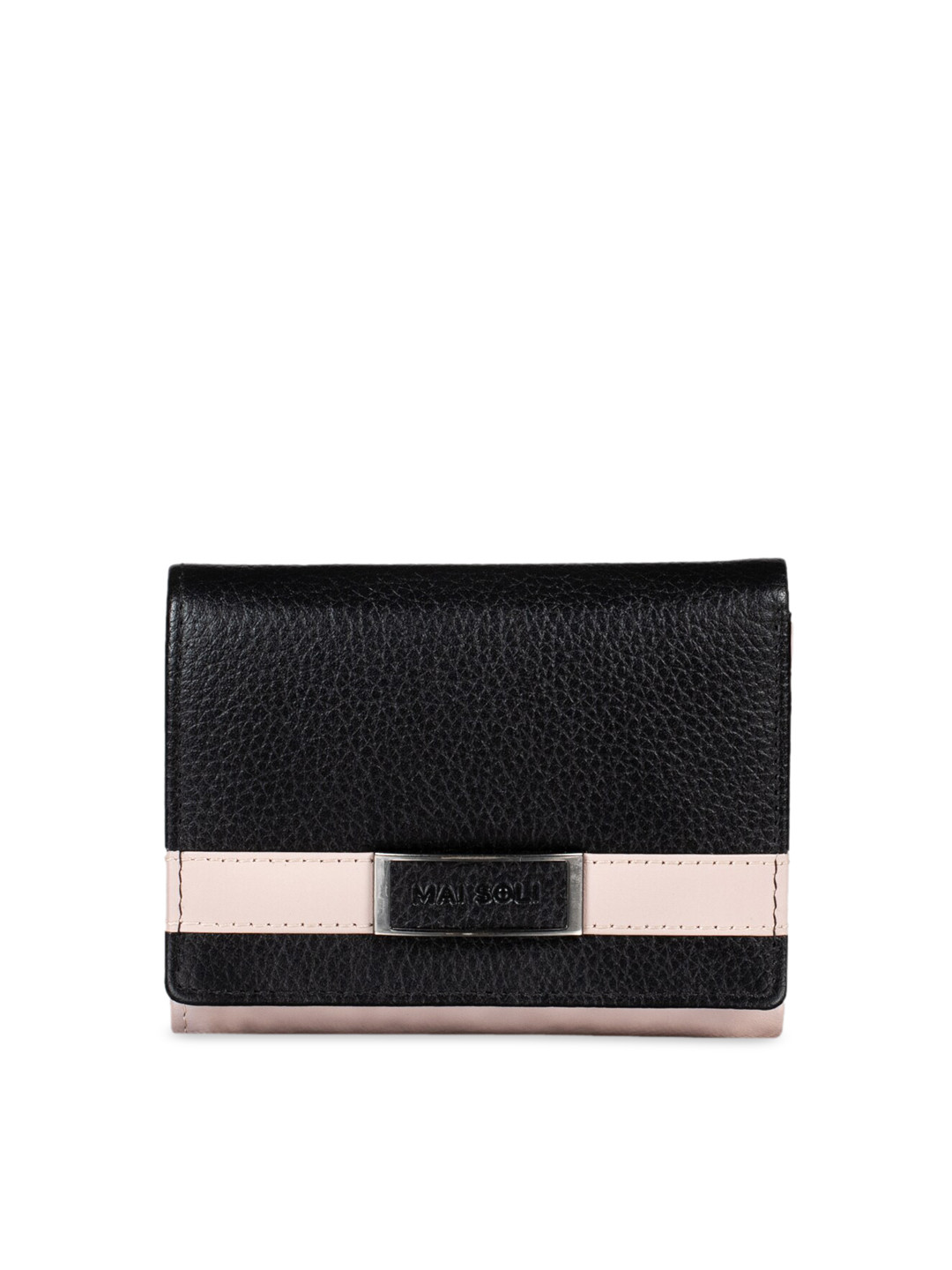 MAI SOLI Women Black & White Colourblocked Two Fold Leather Wallet