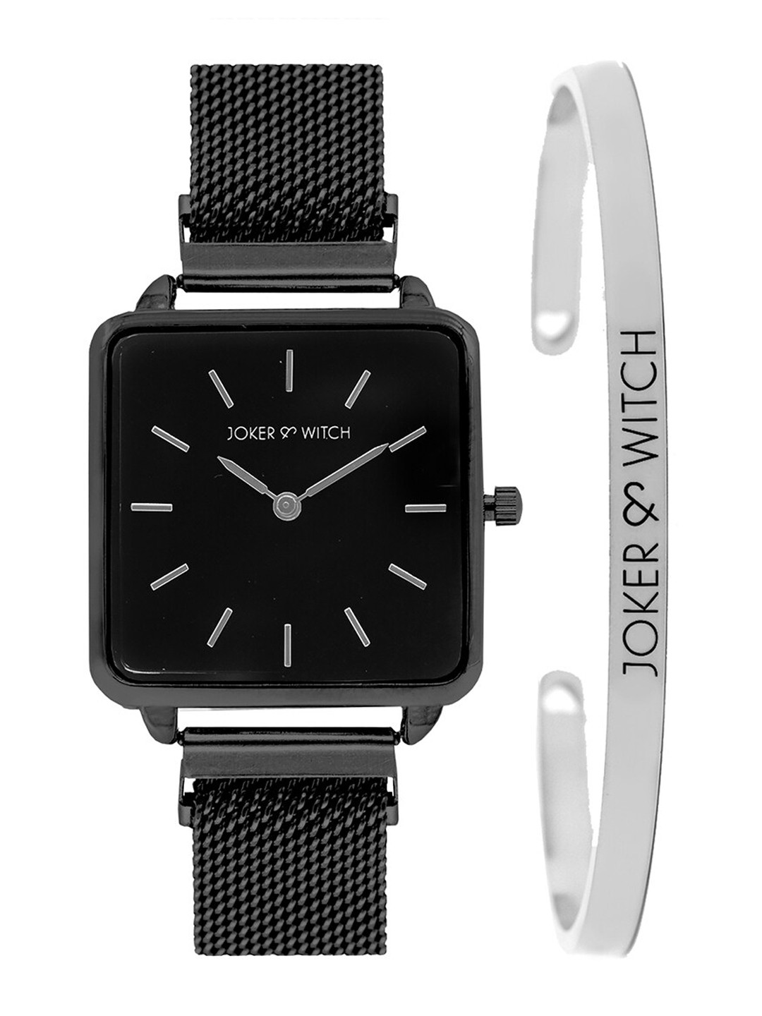 JOKER & WITCH Black & Silver Magnetic Watch Bracelet Stack JWBS148