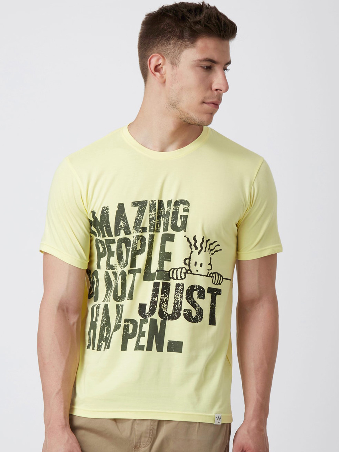 YAK YAK Men Yellow Printed Round Neck T-shirt