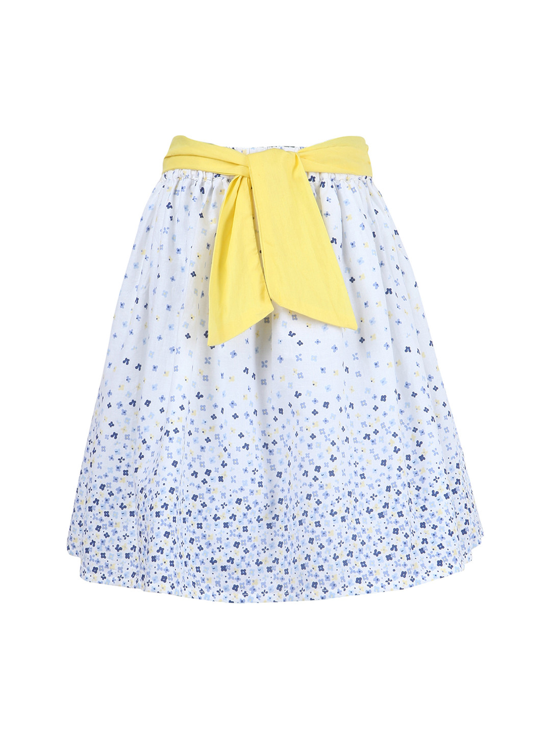 Miyo Girls White & Blue Printed A-Line Knee-Length Skirt