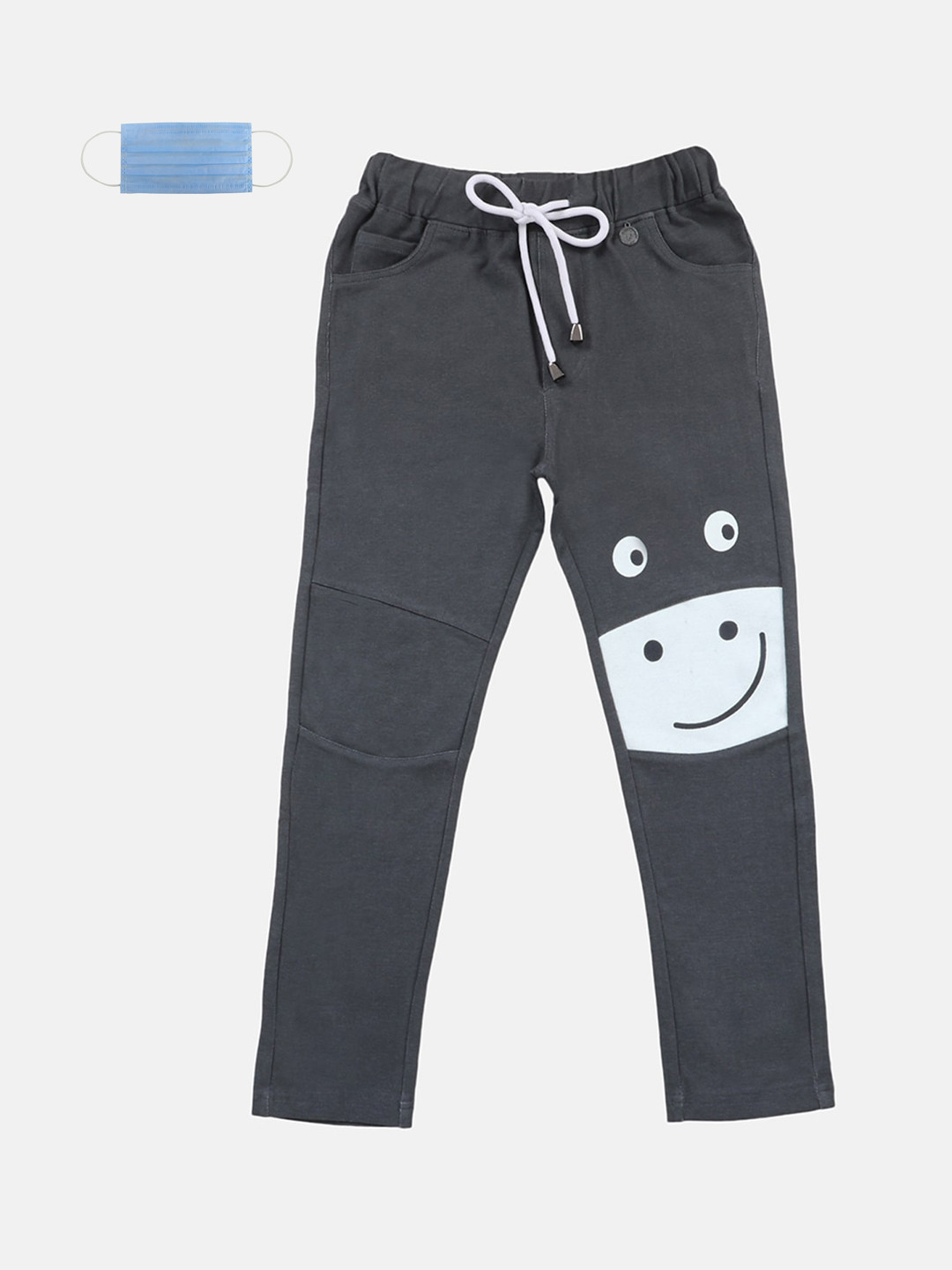 Lil Tomatoes Boys Grey & White Graphic Printed Straight-Fit Track Pants