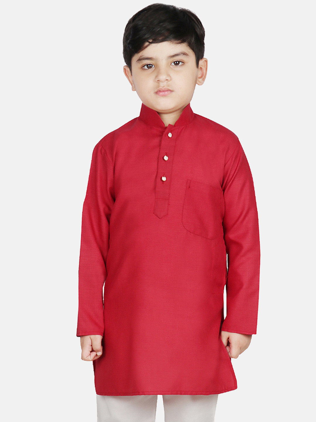 SG YUVRAJ Boys Maroon Solid Straight Kurta