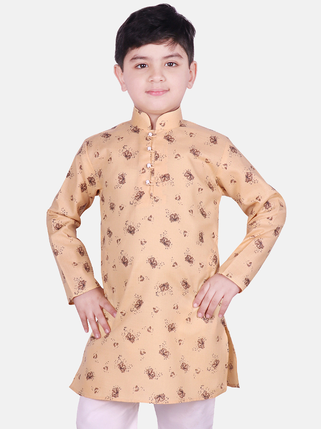 SG YUVRAJ Boys Beige Printed A-Line Kurta