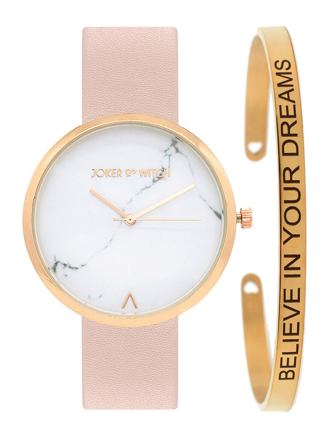 JOKER & WITCH Women Pink Marble Watch & Bracelet Stack JWBS123