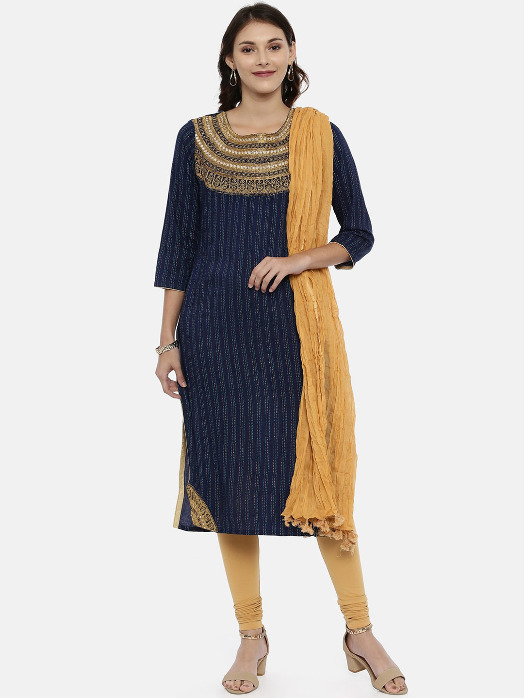 Souchii Women Beige Solid Cotton Dupatta with Tassels
