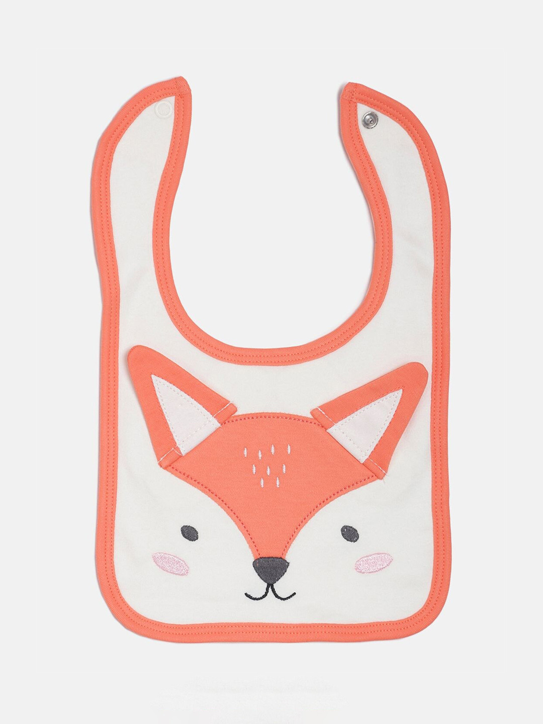 MINI KLUB Infant Boys Off-White & Coral Embroidered Bib