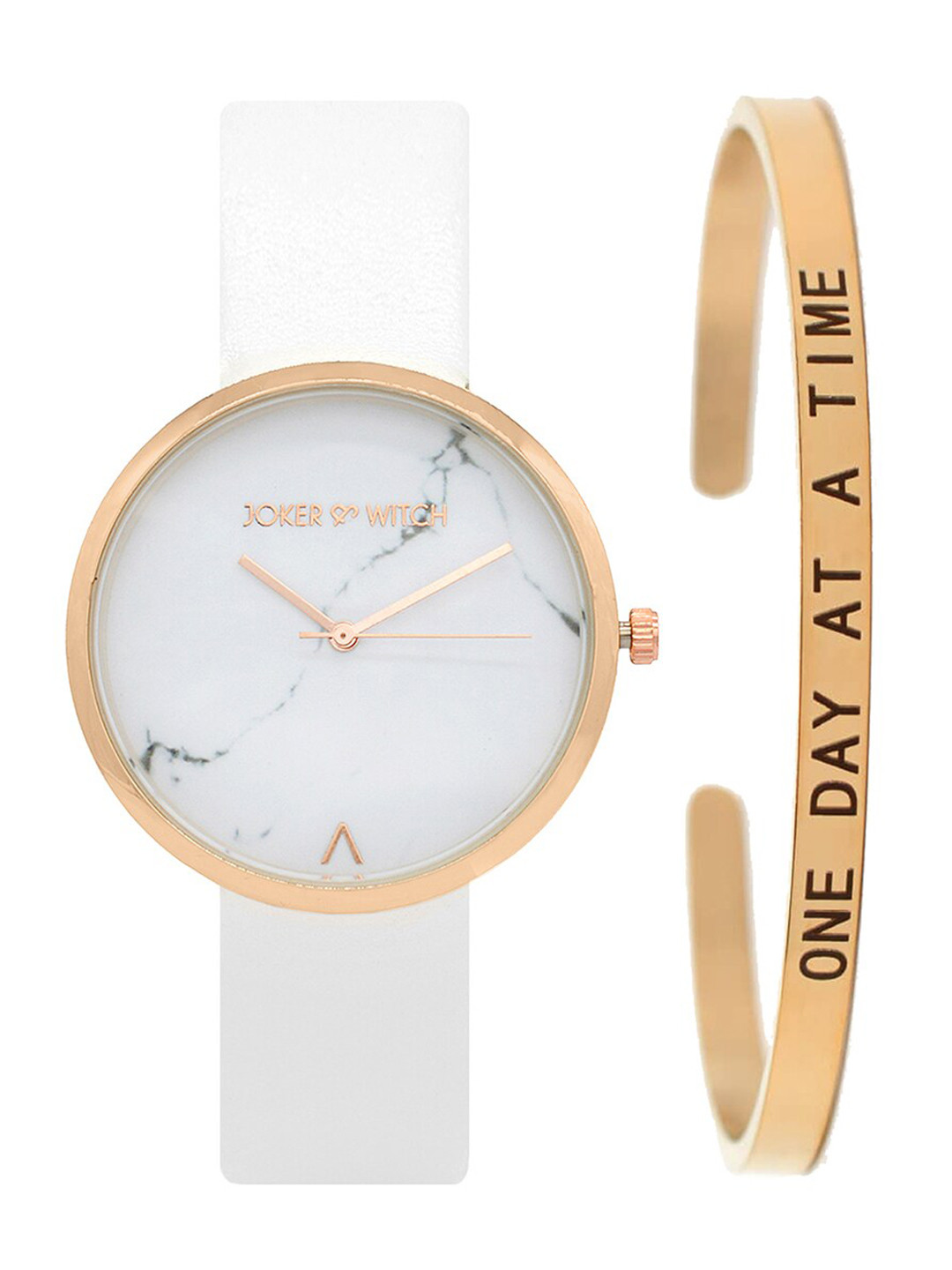 JOKER & WITCH Women White Marble Watch & Bracelet Stack JWBS121