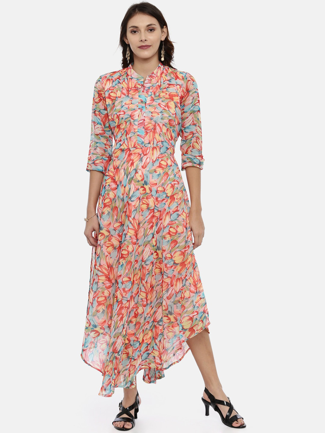 Souchii Women Multicoloured Floral Print Fit & Flare Asymmetric Dress