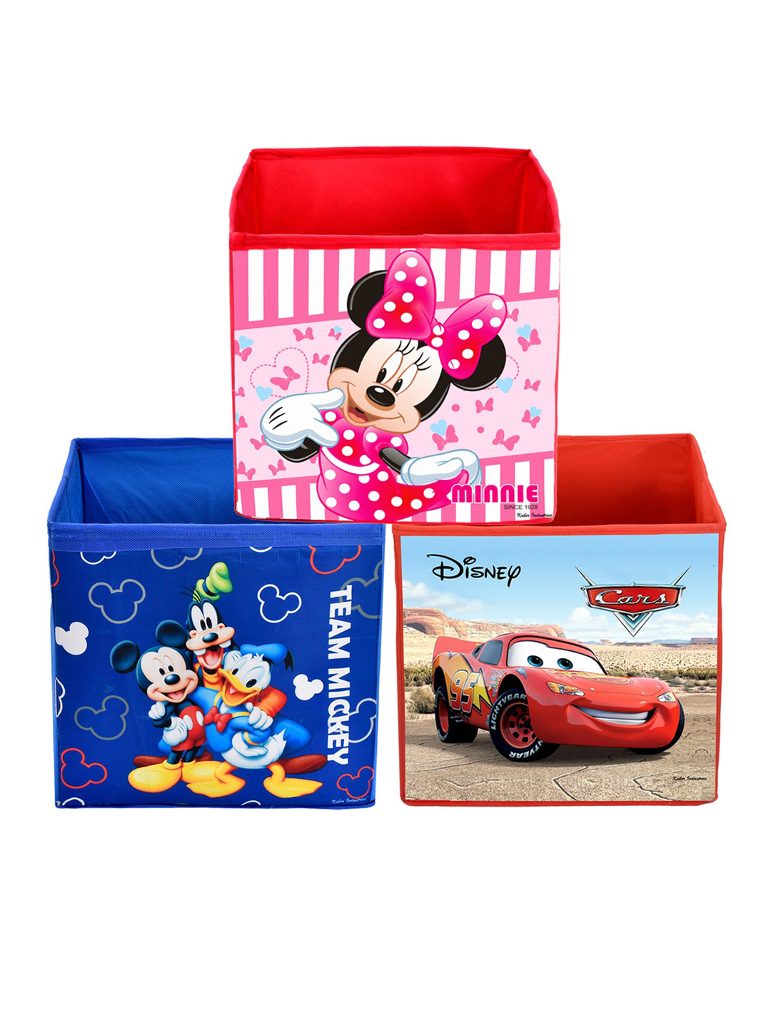 Kuber Industries Set Of 3 Disney Printed Foldable Storage Boxes With Handles