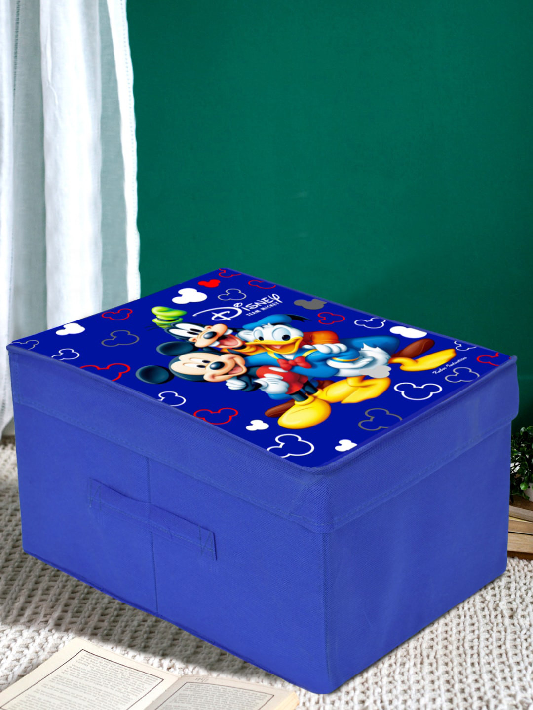 Kuber Industries Blue Disney Team Mickey Printed Foldable Saree Cover Storage Box With Lid