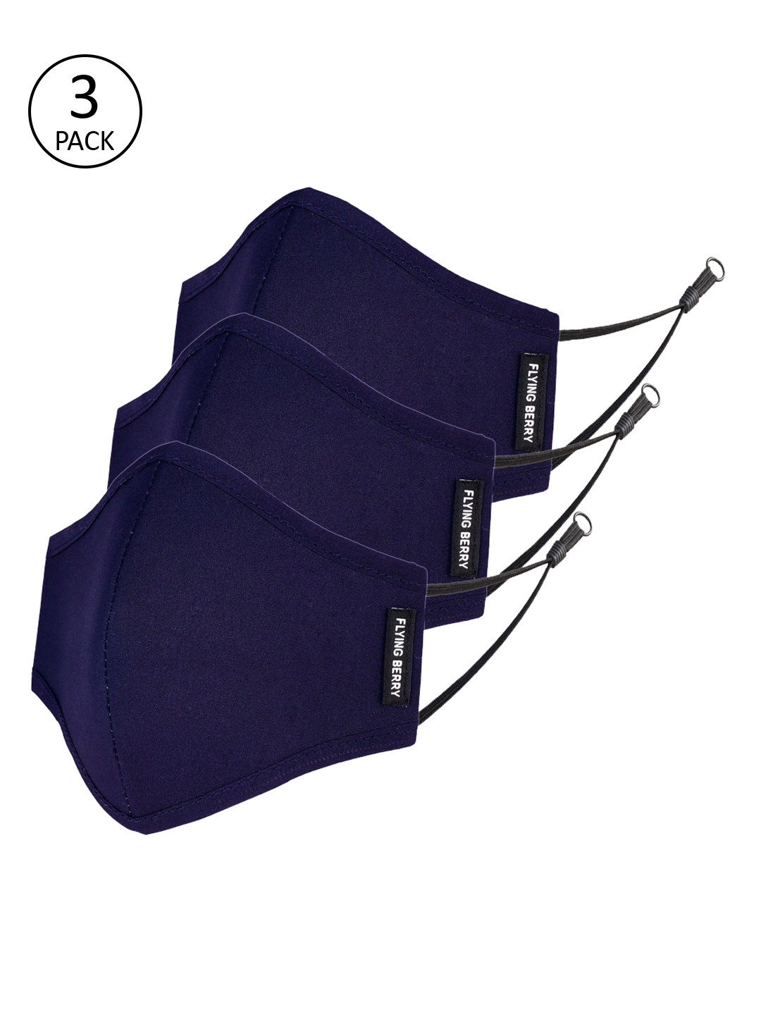FLYING BERRY Unisex Navy Blue 3 Pcs 3 Ply Anti Pollution Reusable Masks