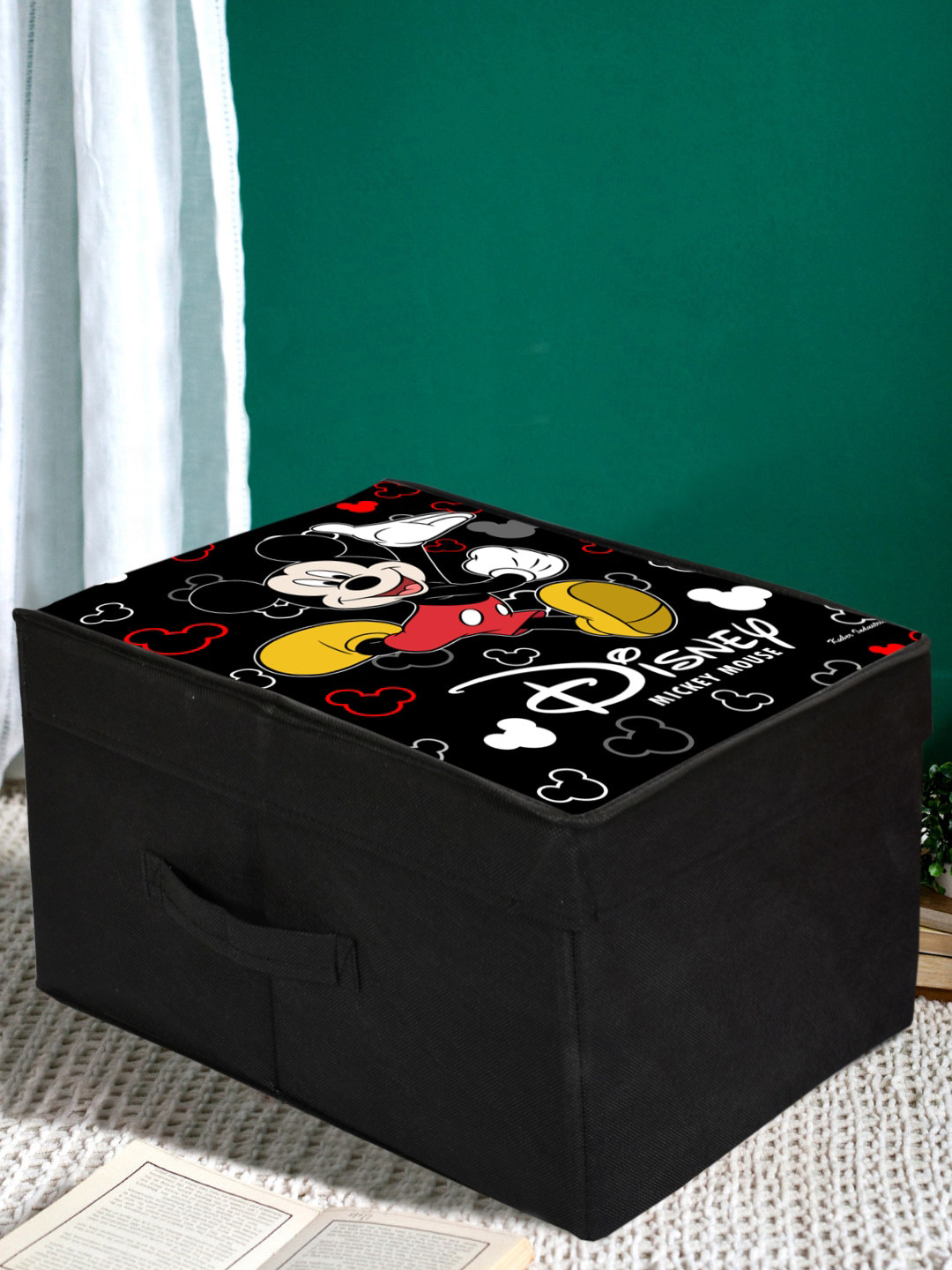 Kuber Industries Black Disney Mickey Mouse Printed Foldable Saree Cover Storage Box With Lid