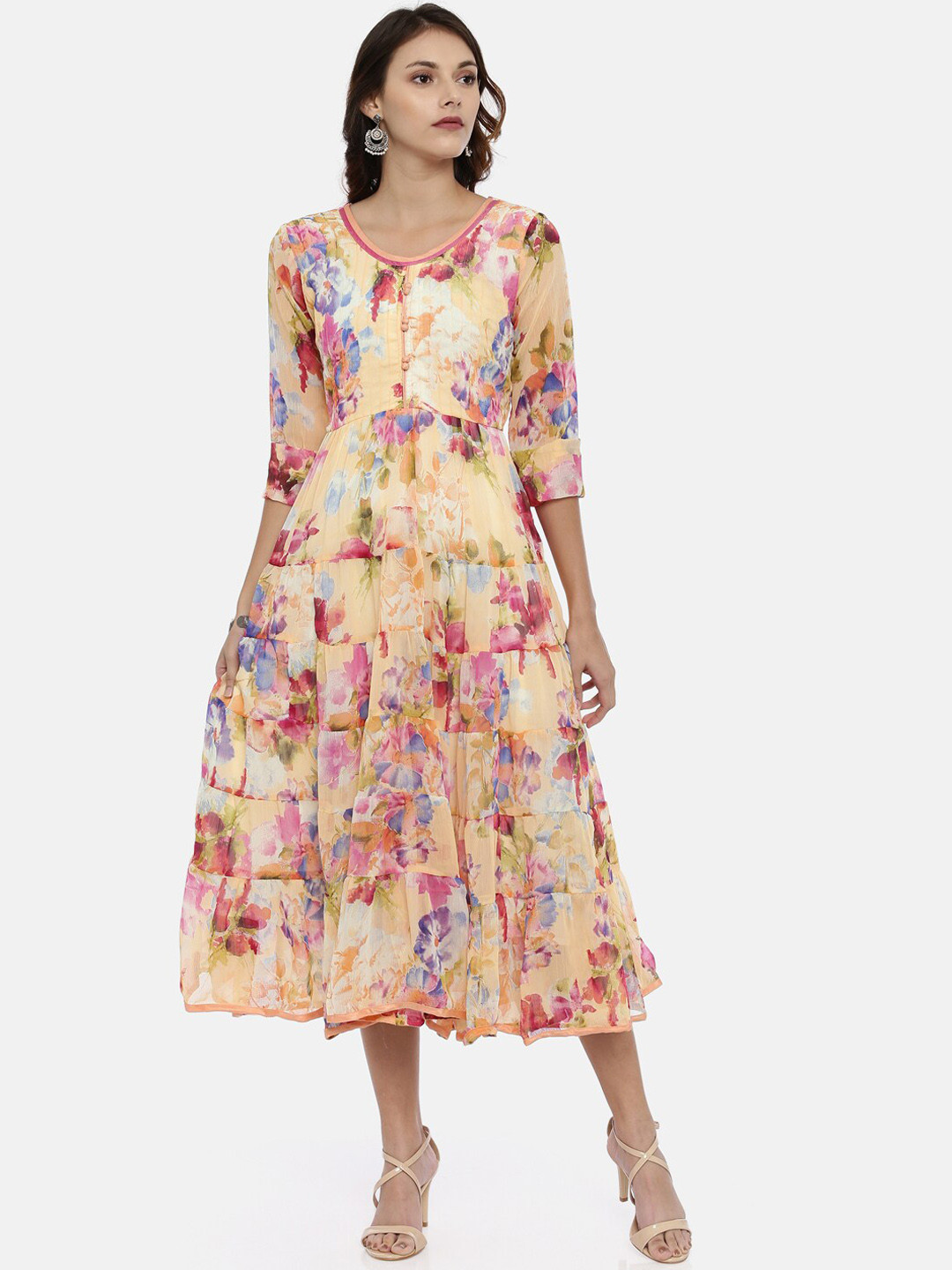 Souchii Women Multicoloured Floral Print Fit and Flare Dress