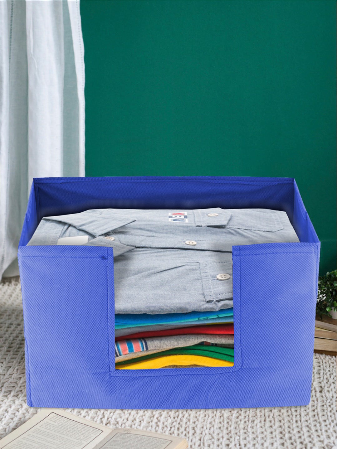 Kuber Industries Blue Solid Shirt Storage Foldable Organiser