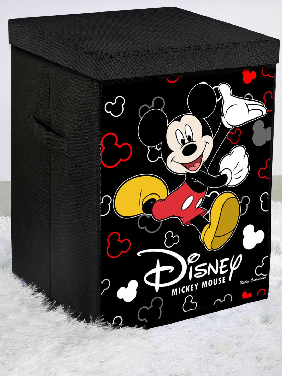 Kuber Industries Black & Red Mickey Mouse Print Laundry Basket cum Storage with Lid