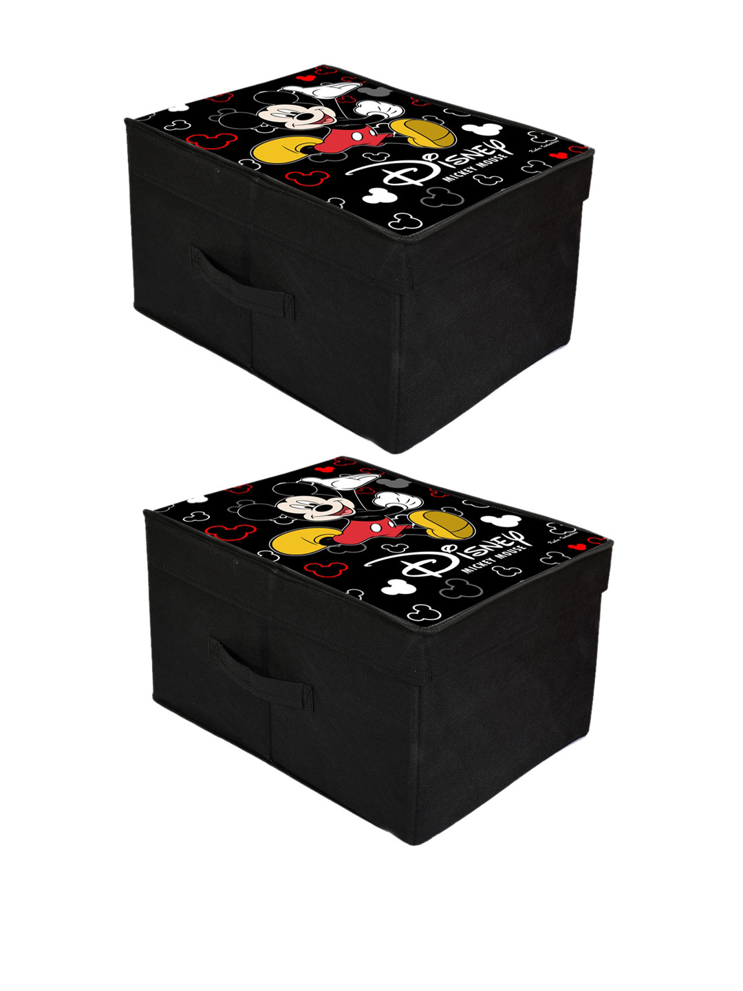 Kuber Industries Set Of 2 Black Disney Mickey Mouse Printed Foldable Saree Cover Storage Boxes With Lids