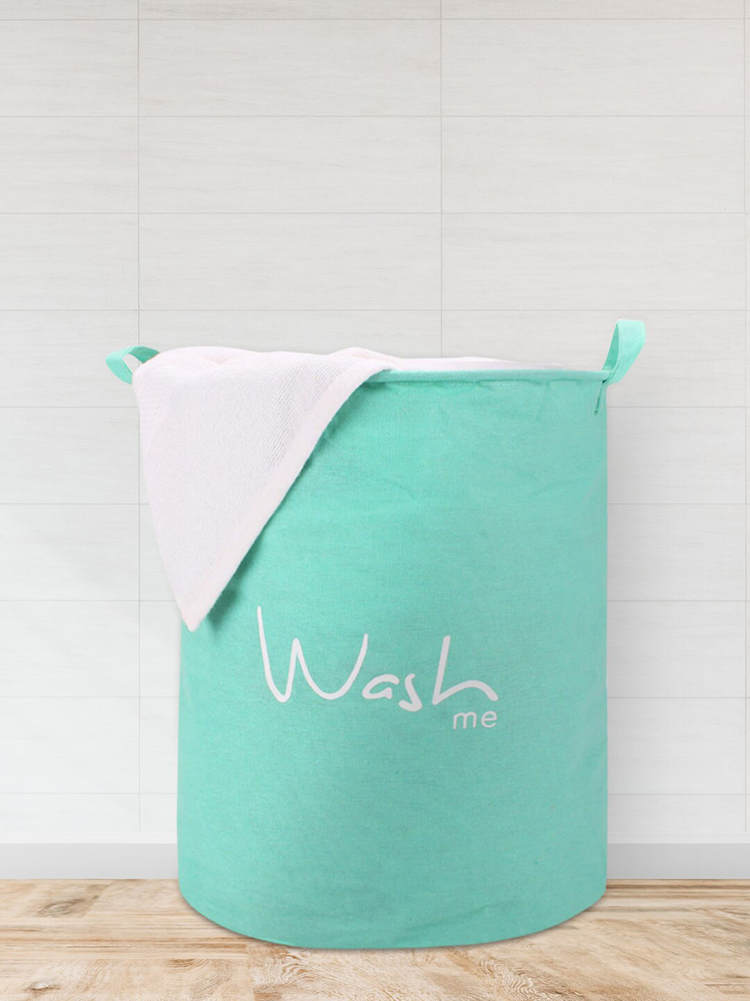 HomeStorie Sea Green Printed Round Foldable Cloth Laundry Basket