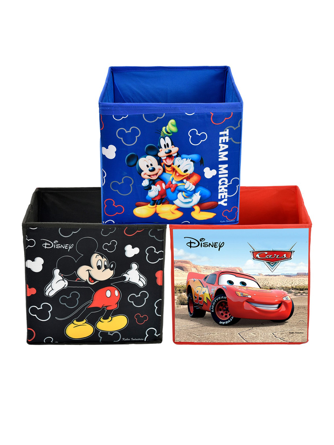 Kuber Industries Set Of 3 Disney Printed Foldable Storage Boxes With Handles