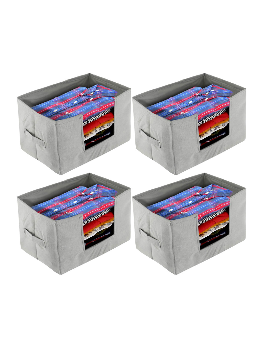 Kuber Industries Set Of 4 Grey Solid Shirt Stacker Organisers