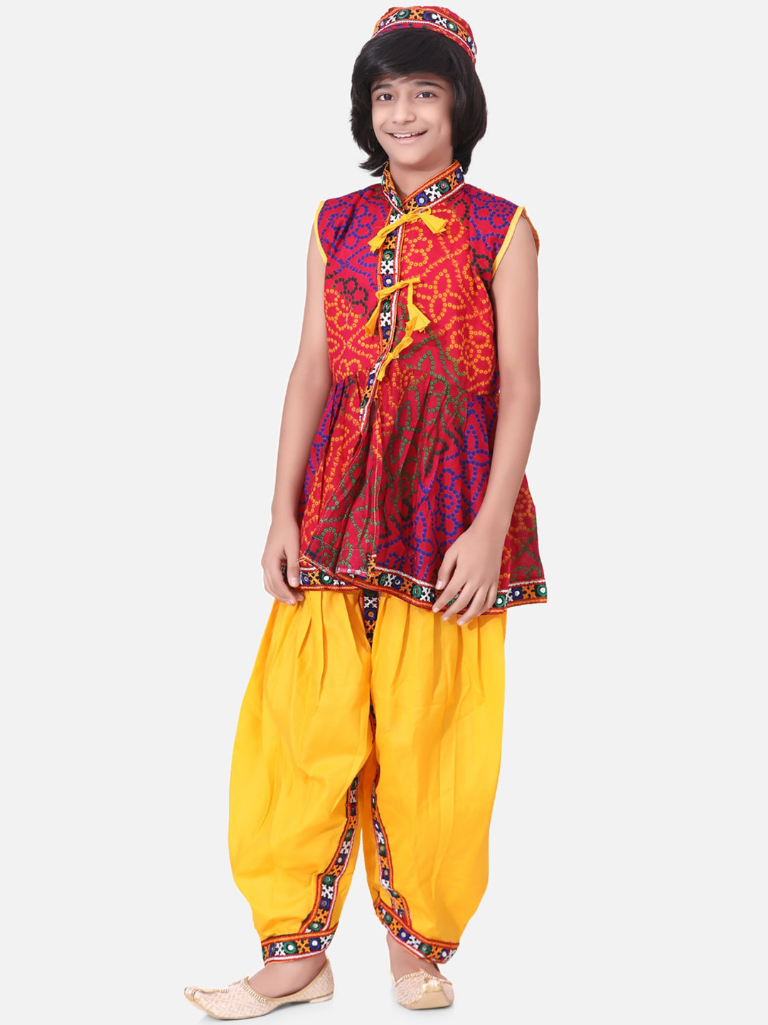 BownBee Boys Pink & Yellow Embroidered Kediyu