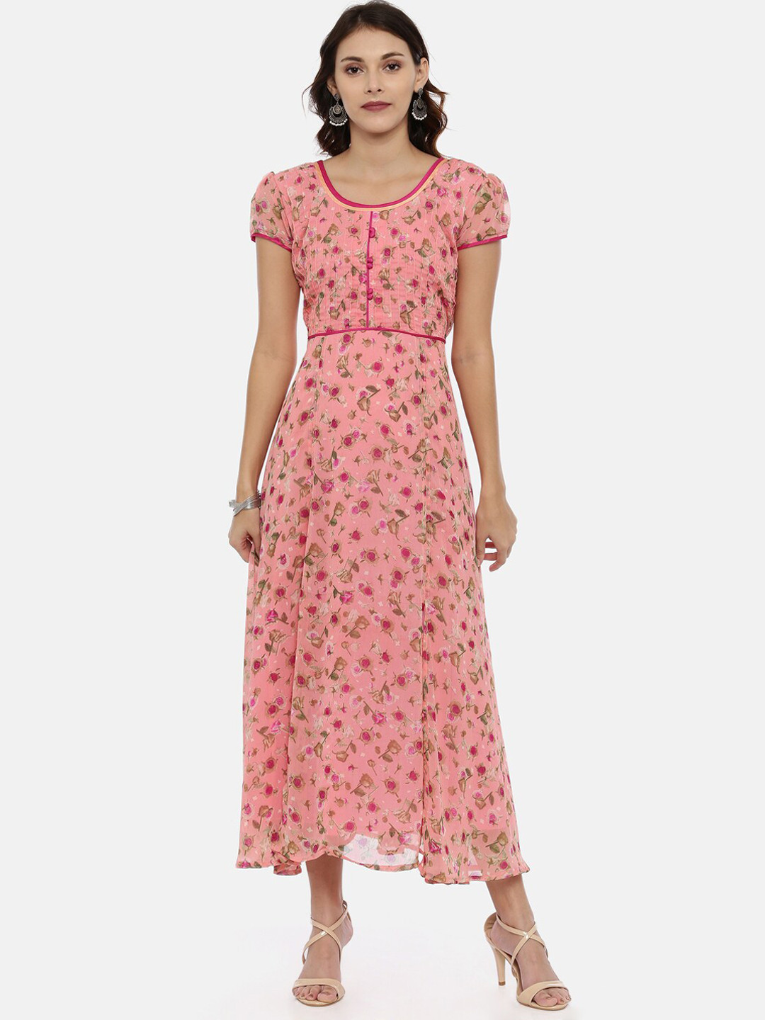 Souchii Women Pink Printed Fit and Flare Dress