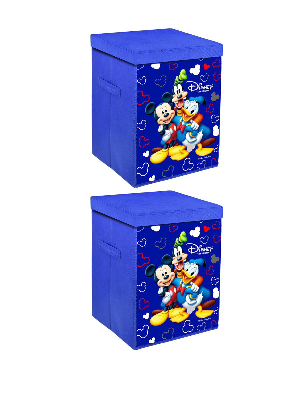 Kuber Industries Set of 2 Blue Printed Disney Team Mickey Multi-Utility Foldable Storage Basket with Lid