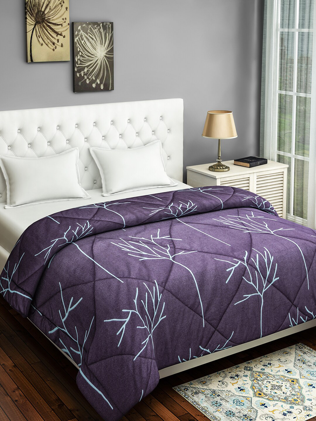 SWAYAM Purple & Purple Printed AC Room 150 GSM Double Bed Comforter