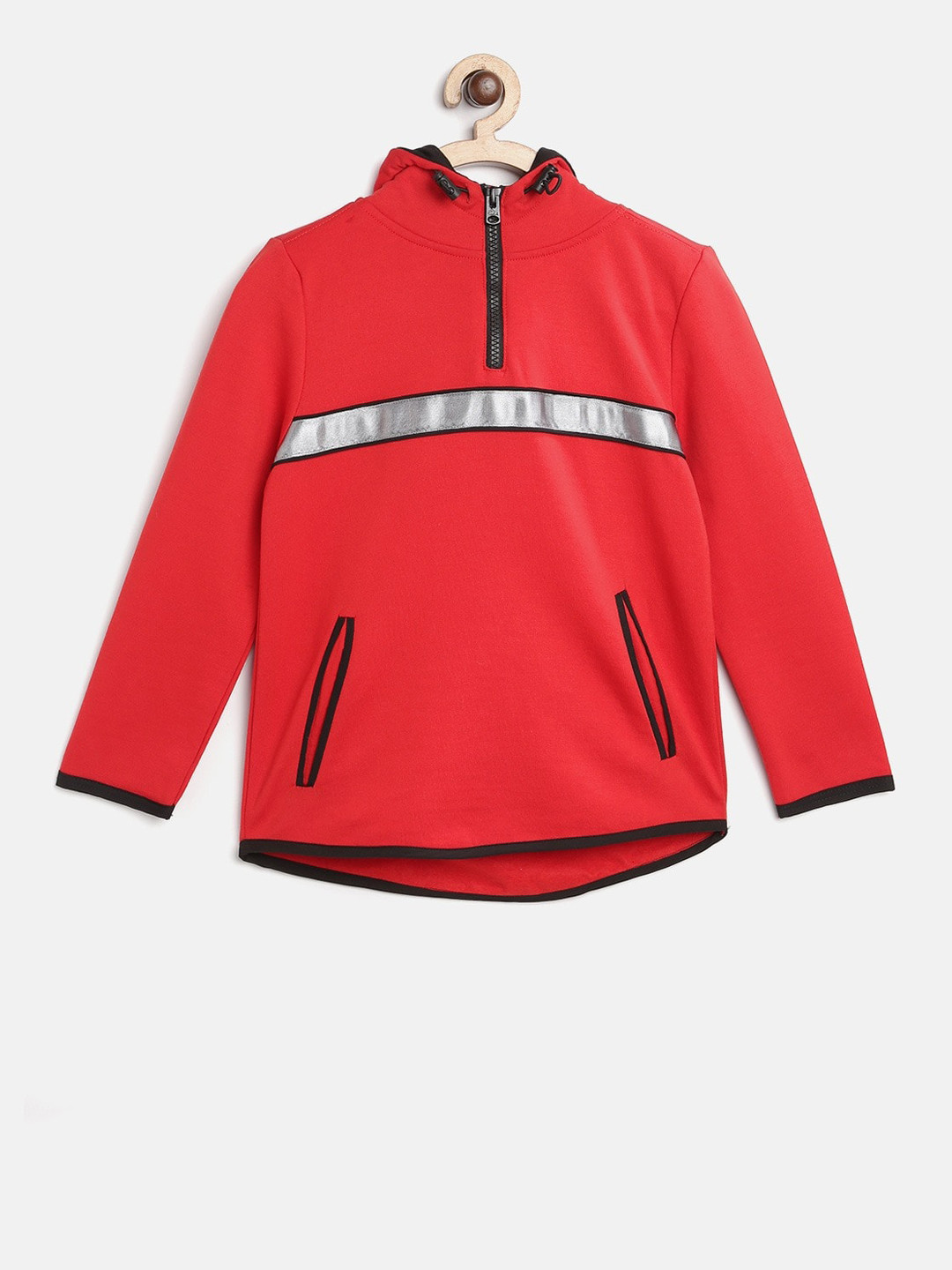 Cherry Crumble Boys Red Solid Racer Hooded Sweatshirt