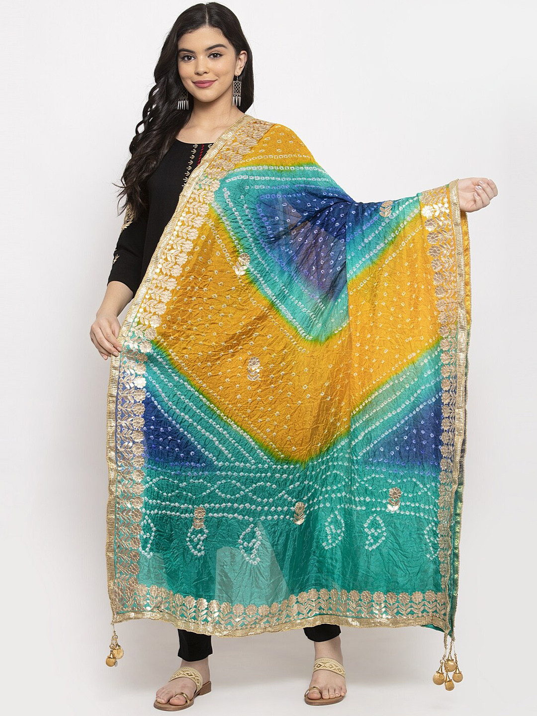 Clora Creation Multicoloured Bandhani Gotta Patti Work Dupatta