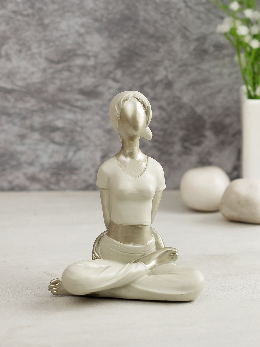 TAYHAA Healthy Yoga Pose Cream Polyresin Matte Living Room Medium Showpiece - 4.7 Inches
