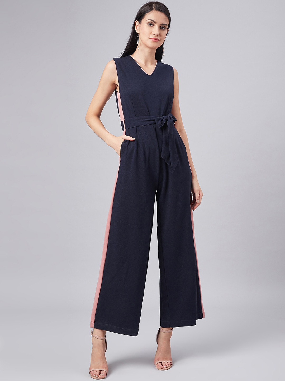 Marie Claire Women Navy Blue Colourblocked Basic Jumpsuit