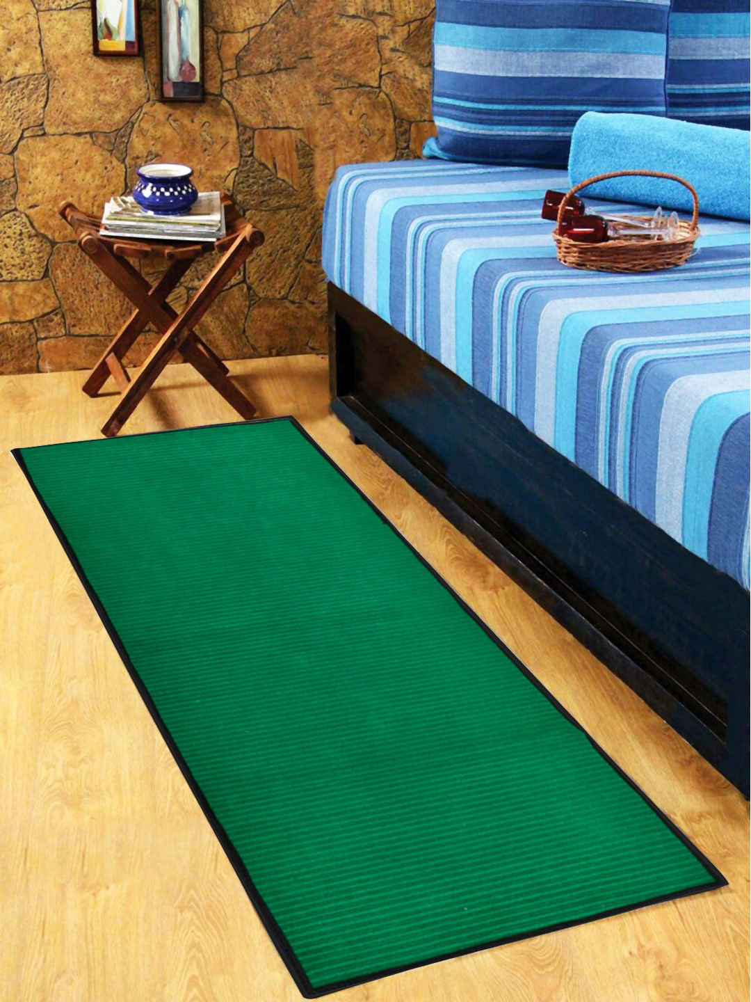 Kuber Industries Green Microfiber Reversible Bedside Runner Home Floor Decor Rugs