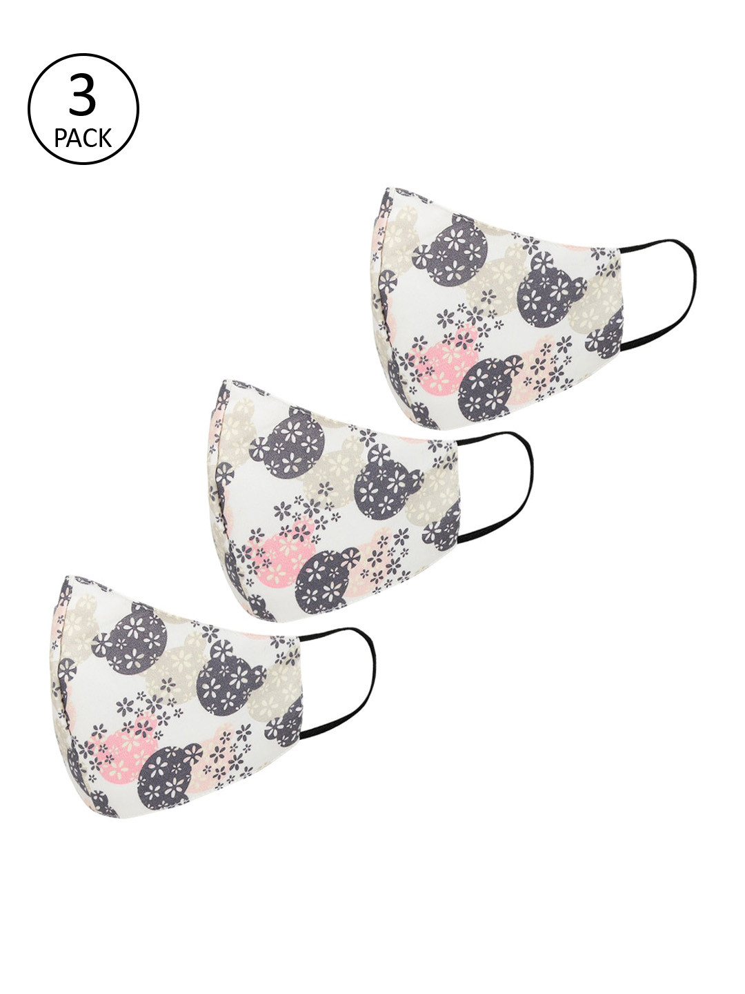 Tossido Kids Off-White Pack Of 3 Printed 3-Ply Cloth Mask