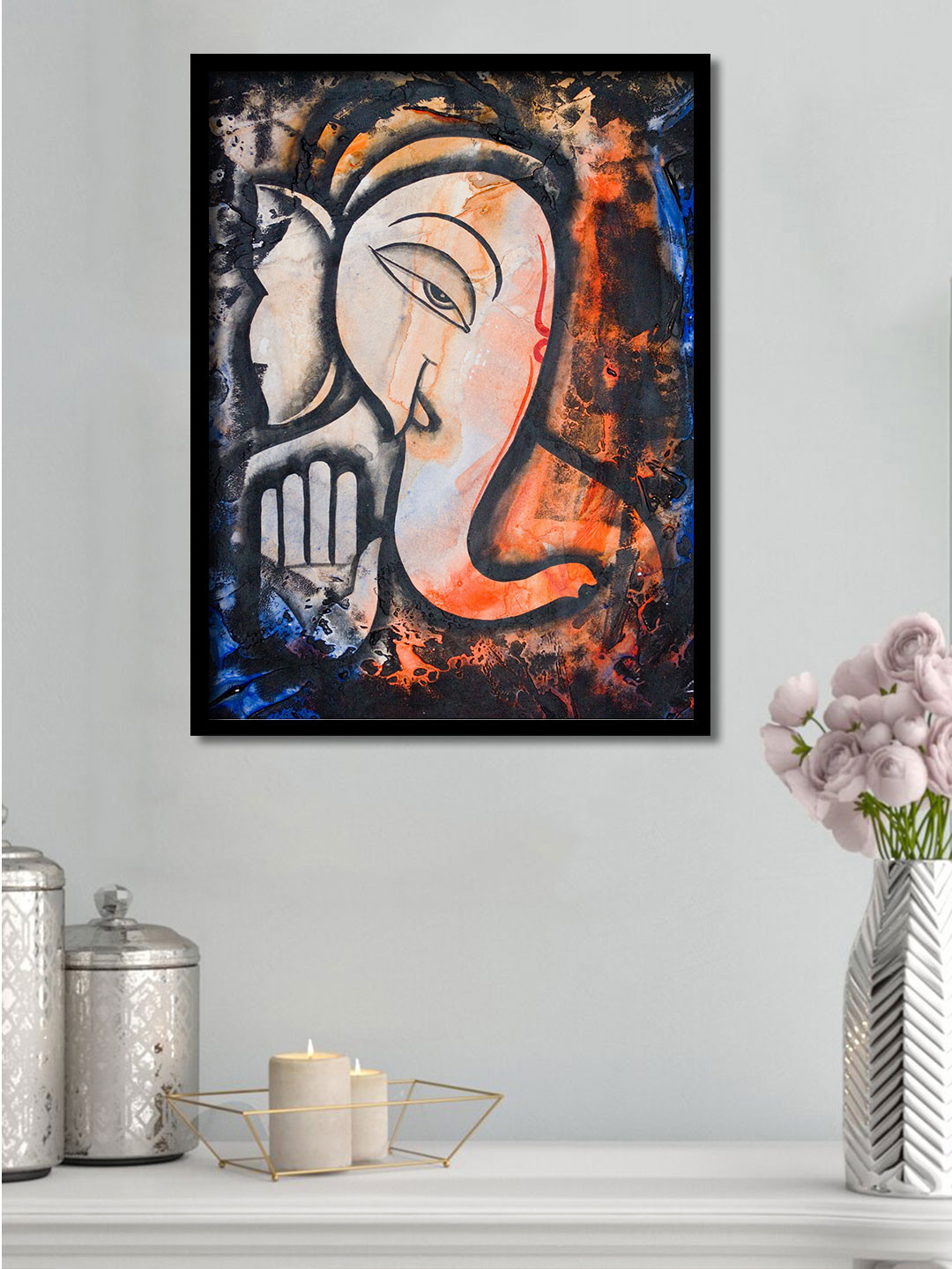 Art Street Beige & Black Ganesha Framed Canvas Wall Art