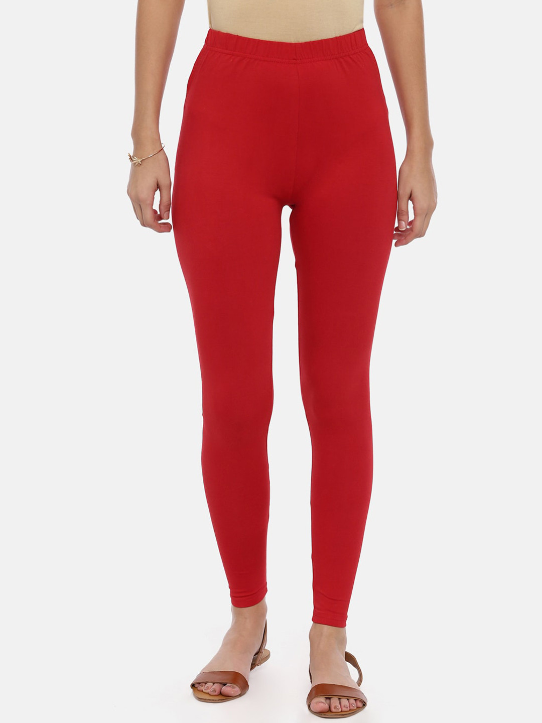 Souchii Women Red Solid Slim-Fit Ankle-Length Leggings