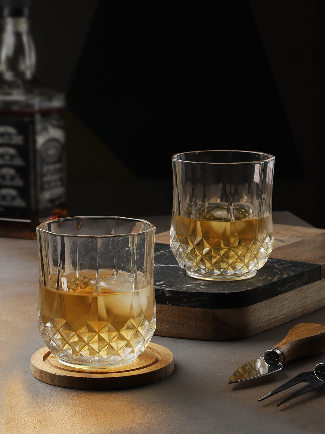 INCRIZMA Set Of 2 Transparent Longchamp Crystal Whisky Old Fashioned Glasses