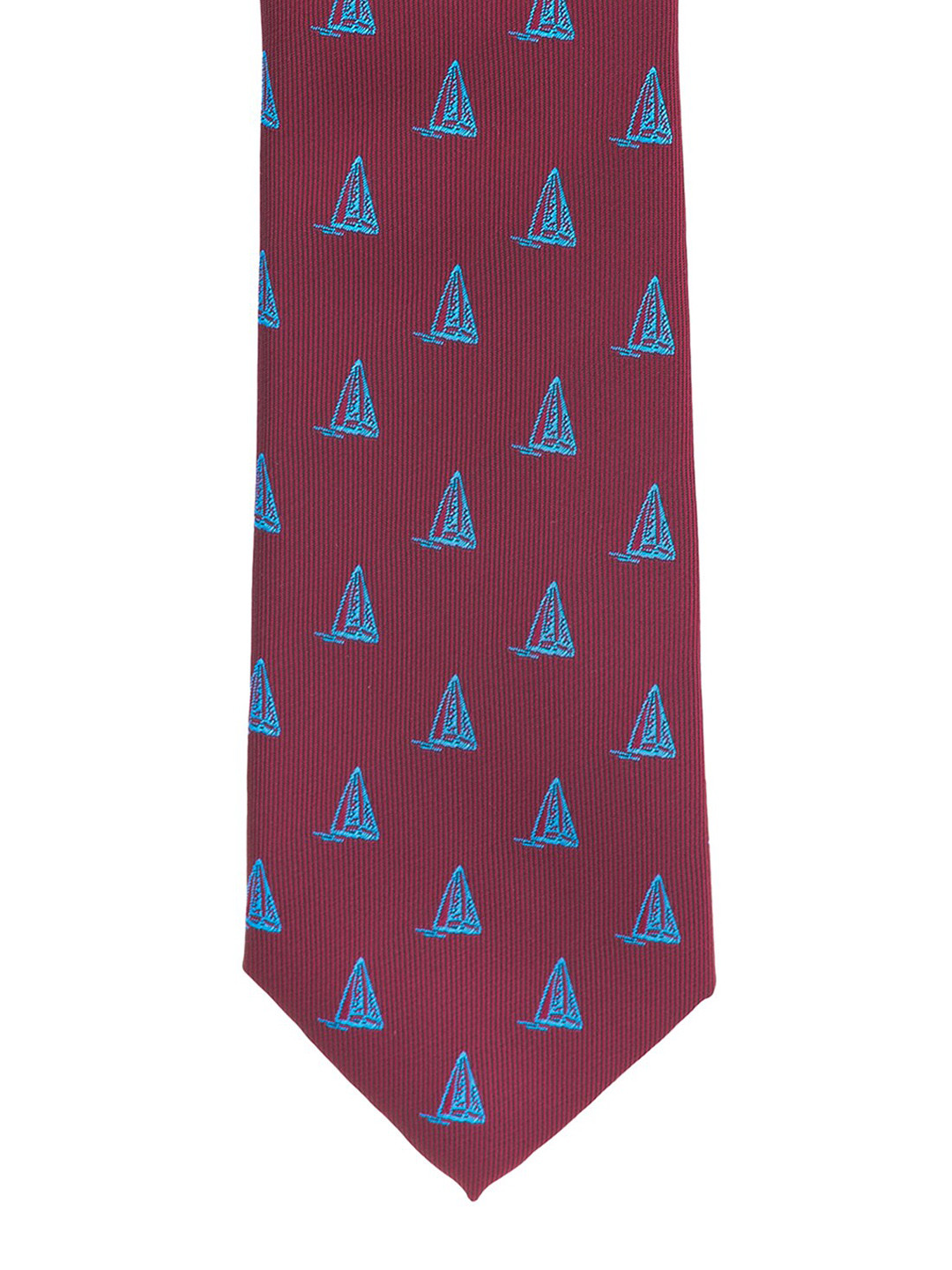 The Tie Hub Maroon & Blue Boat Printed Microfiber Broad Tie