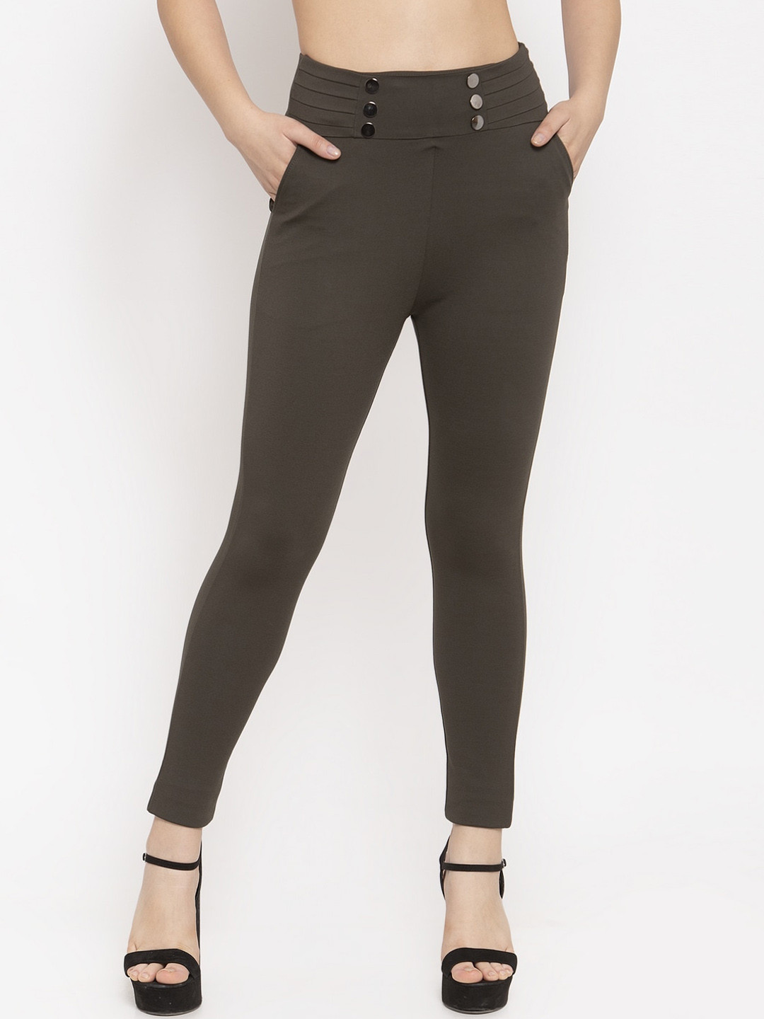 Clora Creation Women Olive Brown Solid Treggings