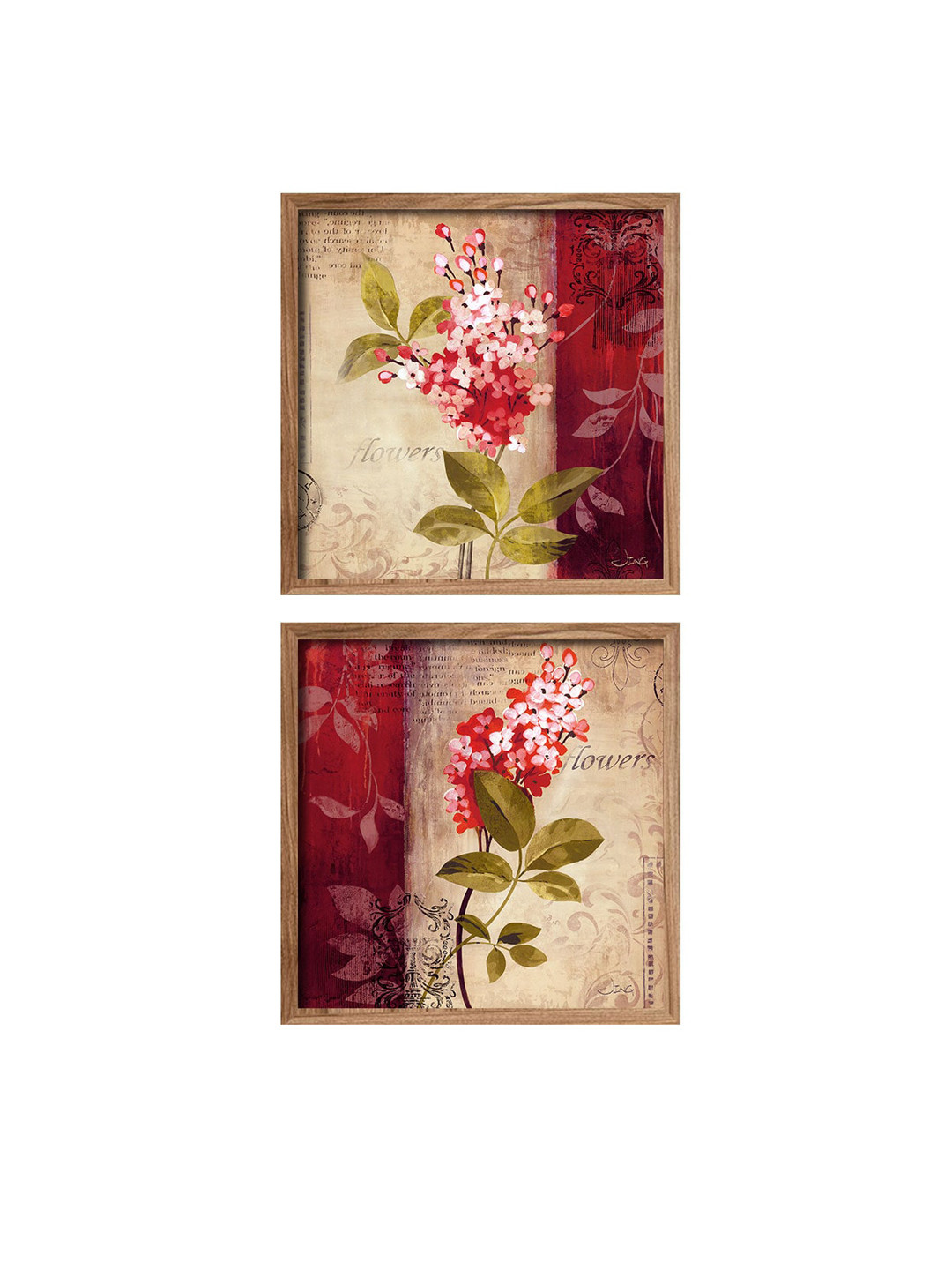 Art Street Set Of 2 Red & Beige Flowers Branch Framed Canvas Wall Art