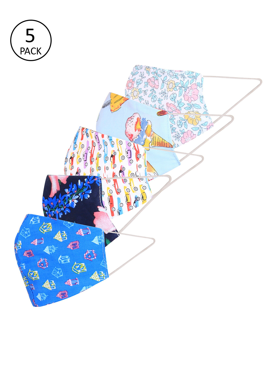 Be Indi Kids Assorted Pack of 5 Reusable 2-Layers Cloth Mask