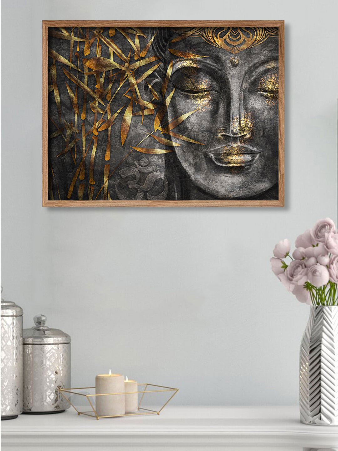 Art Street Charcoal Grey & Brown Calm Buddha Framed Canvas Wall Art