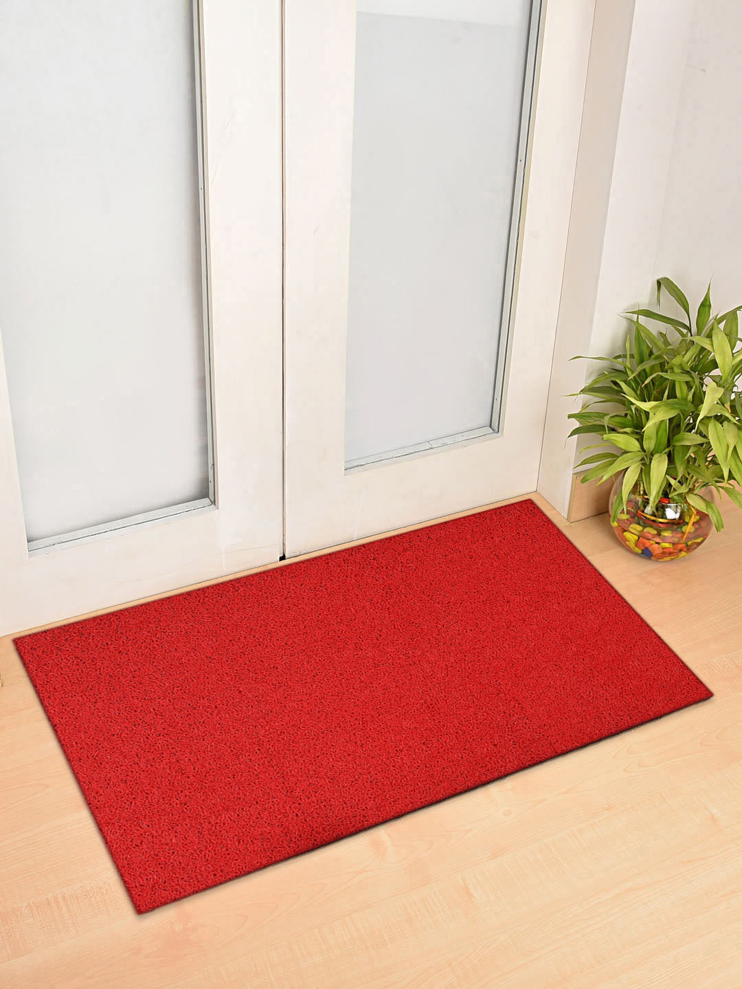 Kuber Industries Unisex Red Solid Rubber Anti Slip Door Mat