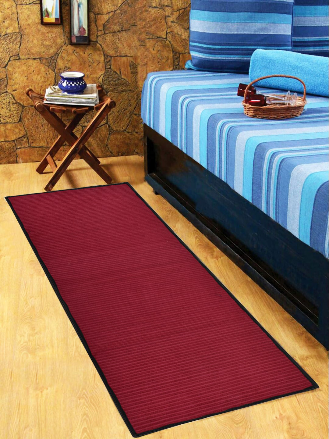 Kuber Industries Maroon & Green Reversible Bedside Runner