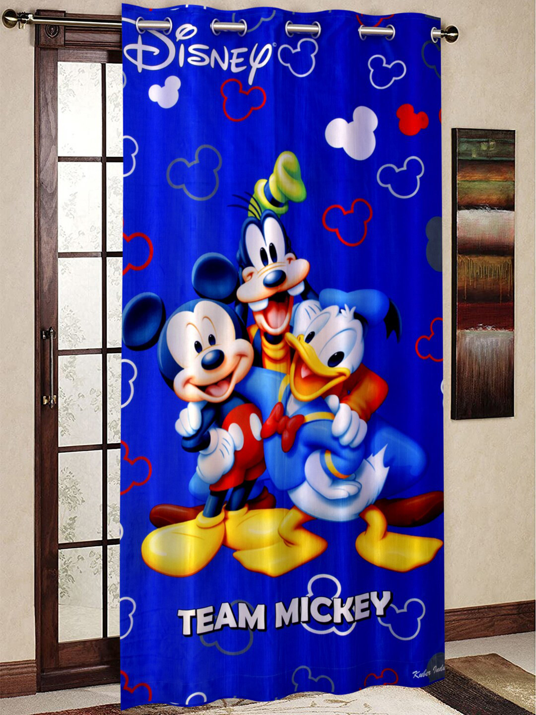 Kuber Industries Blue Mickey Print Single Door Curtain
